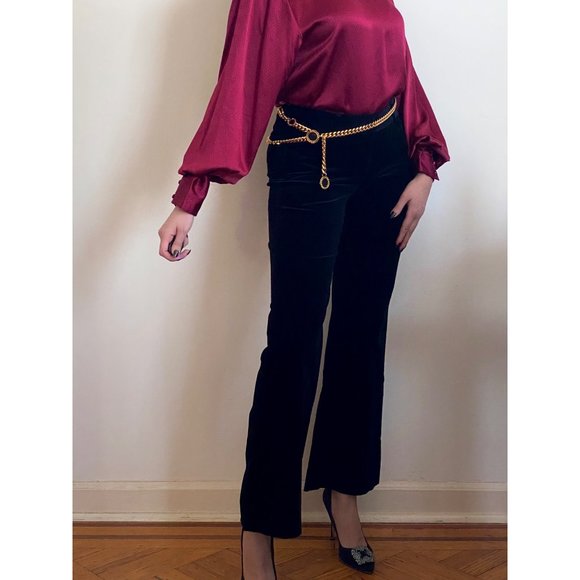 Theory - Black Velvet Low Rise Wide Leg Trousers (XS-S) - Picture 2 of 8